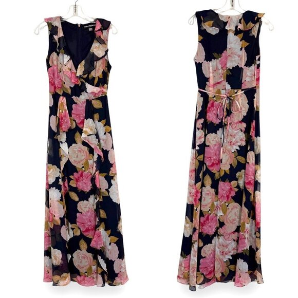 Karl Lagerfeld Paris Maxi Dress Blue Floral Print Spring Chiffon 2 - Picture 4 of 13